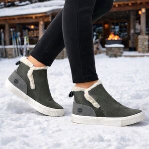 Timberland Grey Nubuck Leather Slip On Sneaker Boot Womens 7 Faux Fur